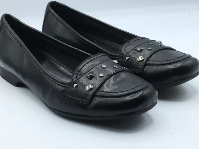 Life Stride ACORN Black Faux Leather Loafers Womens 9 M Flats