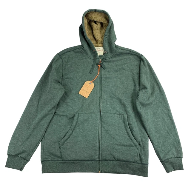 Weatherproof Vintage Mens Sherpa-Lined Fleece Full-Zip Hooded Jacket Green XL
