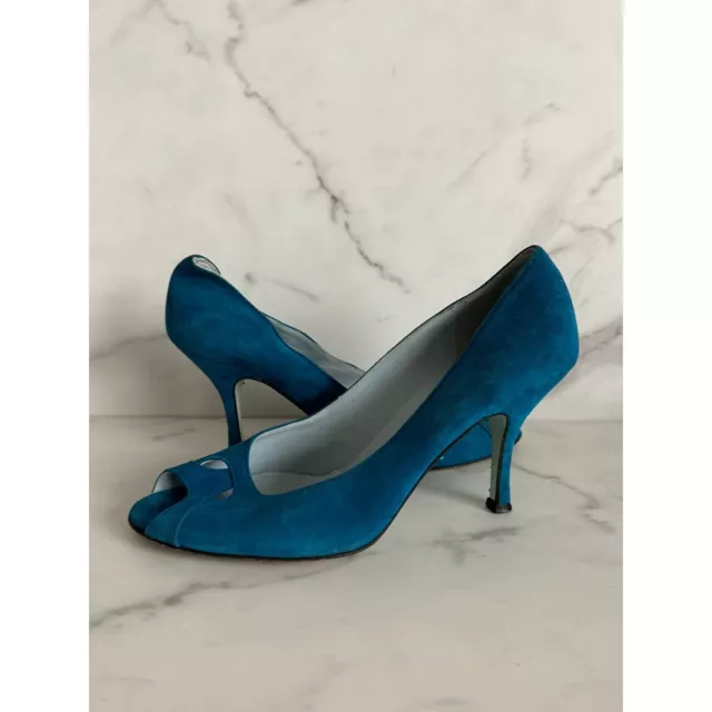 CYNTHIA ROWLEY Vintage Turquoise Blue Suede Heels Sz 10