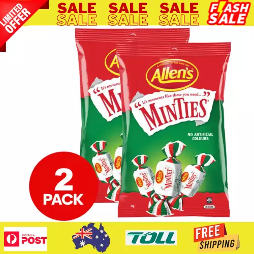 2x 1kg Allens Minties Breath Mints Lolly Fresh Minty Chewy Snack Treat Share