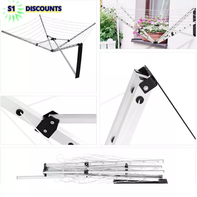 Wall Fix 26M With 5 Arm Slaundry Rotary Dryer Airer Outdoor Folding Washing Line