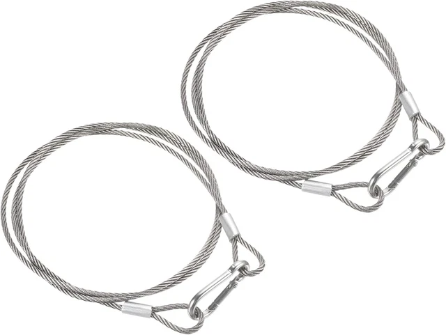 Stainless Steel Safety Cable 39"/100Cm, 2Pcs 3Mm Security Wire Rope Lock Double