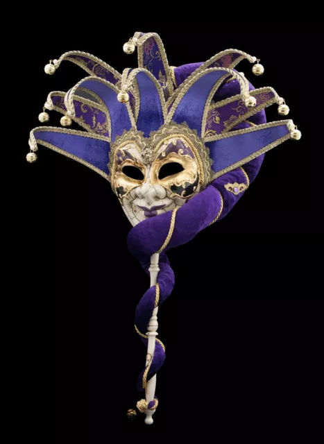 Mask from Venice - Joker -à Stick And 10 Spikes Purple And Golden Top Quality 14