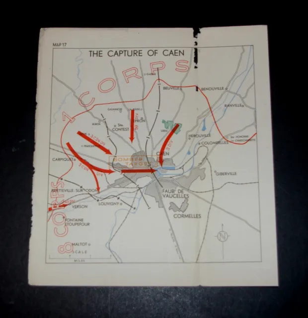 DIE EROBERUNG VON CAEN 7.-9. Juli 1944, 2. Weltkrieg Karte der OPERATION OVERLORD von 1 & 8 Corps