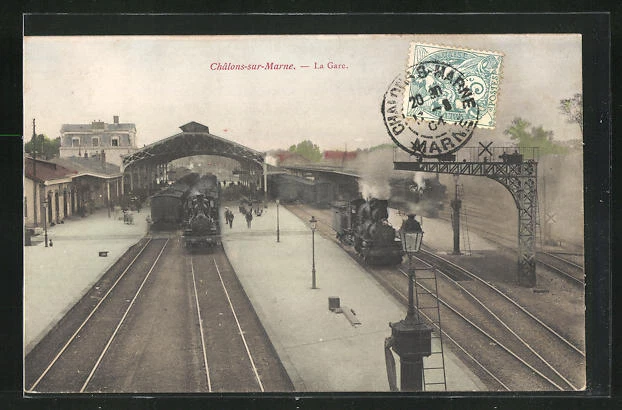 CPA Chalons-sur-Marne, La Gare, Chemin de ferren am La Gare 1904