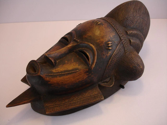 Chokwe Mask Democratic Republic of Congo Inticately Carved Wooden Passport Small