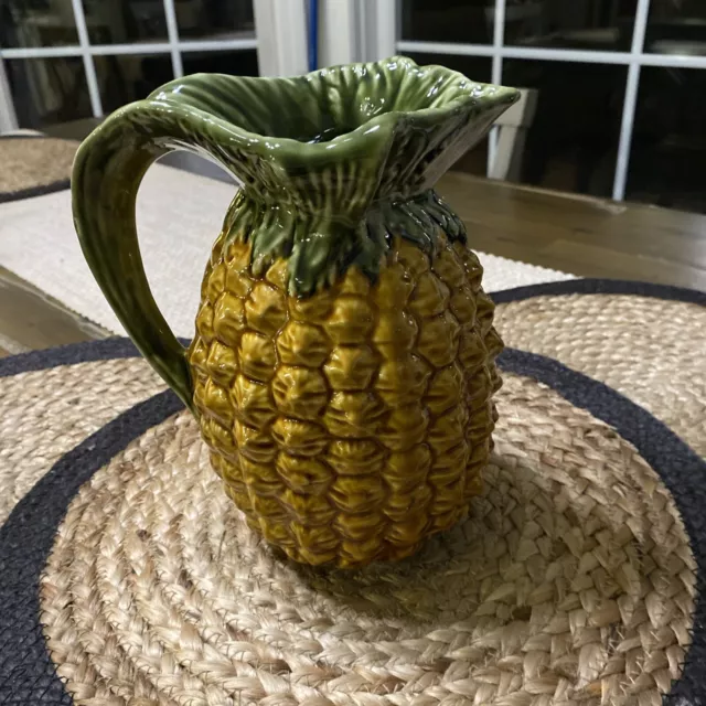 Olfaire Ceramic Pineapple Pitcher - Vintage - 8 3/8" H - Majolica Style