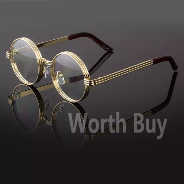 New Funk Clear Lens Round Steampunk Retro Fashion Eye Glasses Hipster Gold Frame