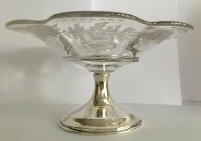 Cambridge Chantilly Etched Compote or Candy Dish with a Sterling Silver Base