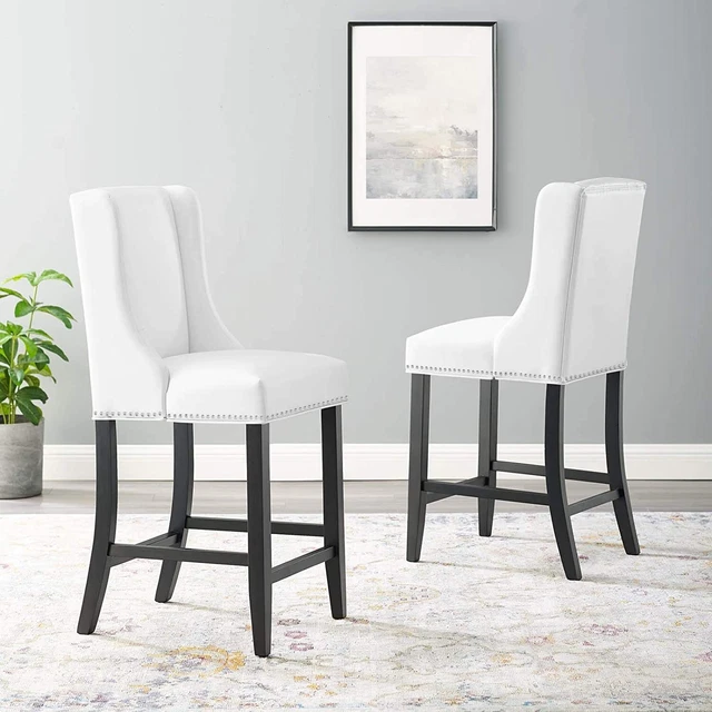 Modway Baron Counter Stool Faux Leather Set of 2, White