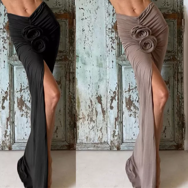 Women Skirts Long Underskirt Side Split Skirt Asymmetrical Costume Maxi Ruched