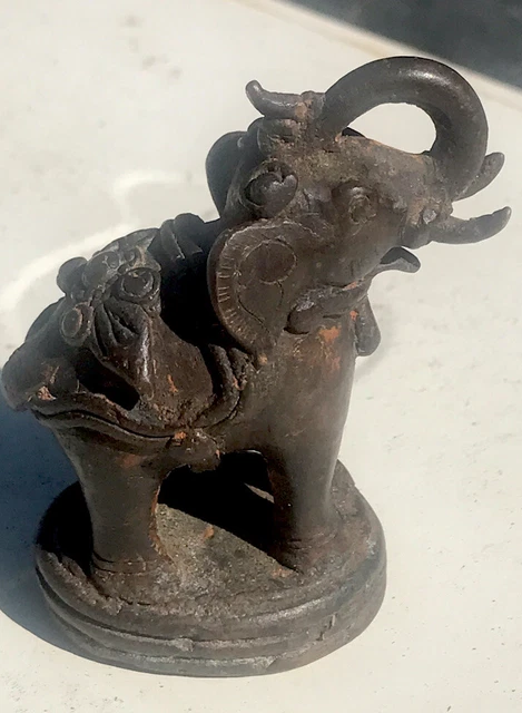 Vintage Cast Iron Metal Elephant Trunk Up Statue Figurine