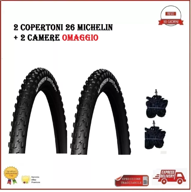 2 Copertoni MTB 26 Per Bici Da Bicicletta Michelin Country Grip 26x2.10 Rigido