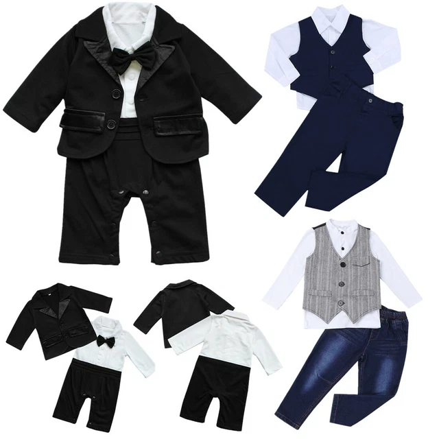 Newborn Baby Boys Gentlemen Outfit Birthday Romper Waistcoat Tuxedo Formal 3Pcs