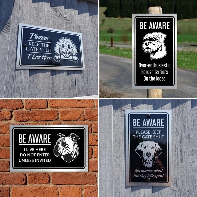 Divertido cuidado con los letreros del perro | Placas reflectantes de carne | Haz clic para personalizar