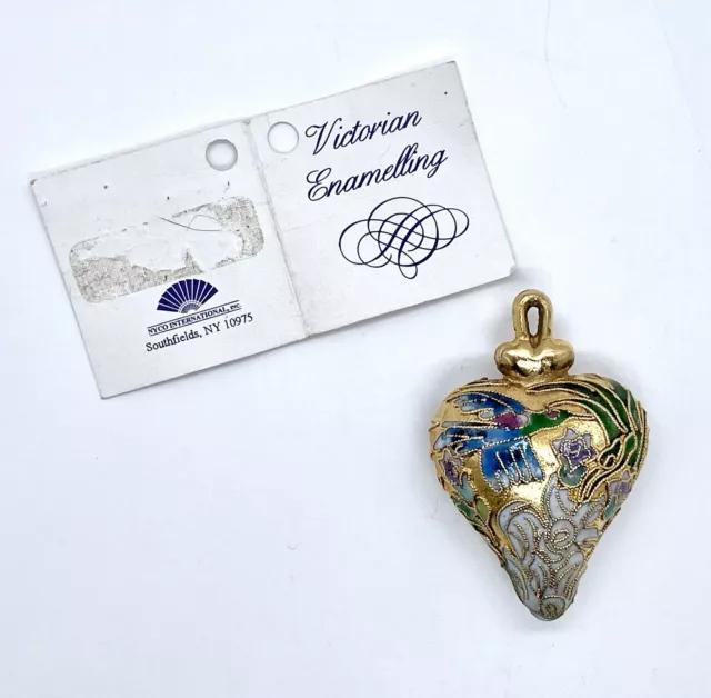 Vintage NYCO INTERNATIONAL Cloisonne Enamel Hand Decorated Puffed Heart 2