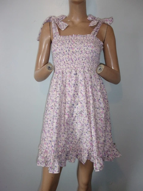 STORIA Pastel Embroidery Shirred Tube Top Baby Doll Sundress Dress S NWT