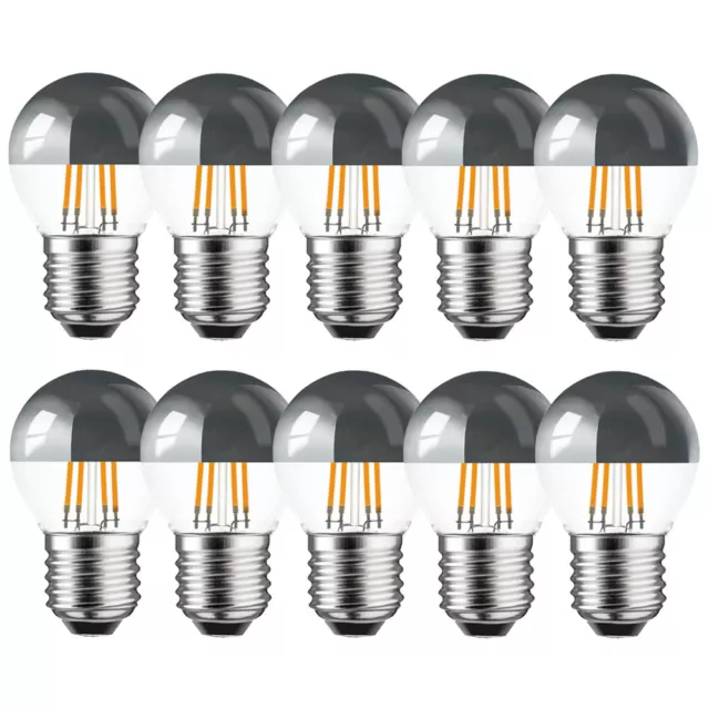 10 x LED Filament Kopfspiegel Tropfen 4W = 40W E27 silber KVS G45 warmweiß 2700K