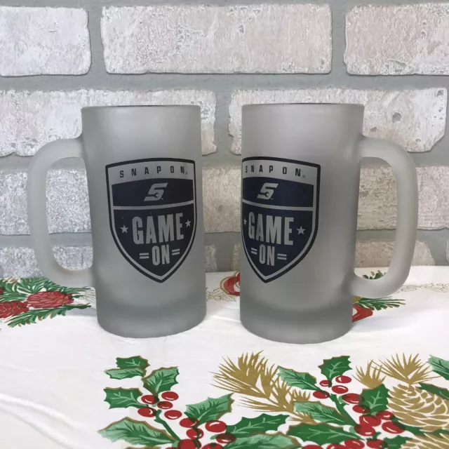 Snap On Tools Game On Frosted Glass Tankard Stein Mug ~ Set of 2