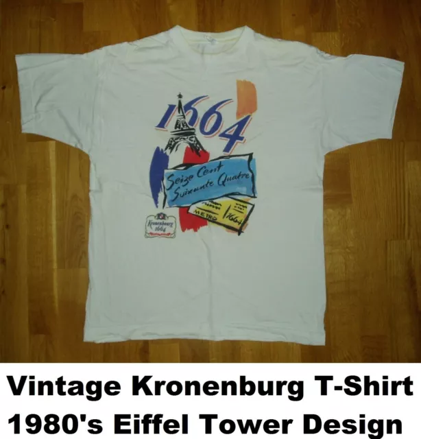 VINTAGE Kronenbourg 1664 Beer Ale Lager -Retro T Shirt Eiffel Tower Size XL RARE