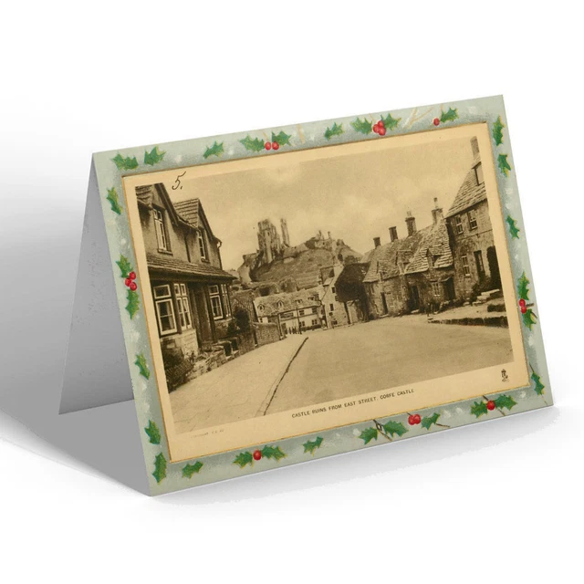 CHRISTMAS CARD Vintage Dorset - Castle Ruins from East Street, Corfe Castle