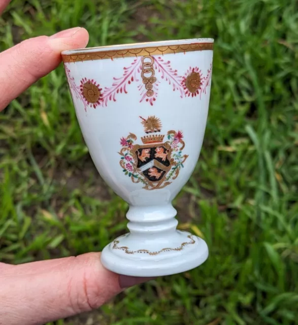 Chinese Antique Porcelain Qianlong Armorial Stem Cup - highly Unusual c18th FINE