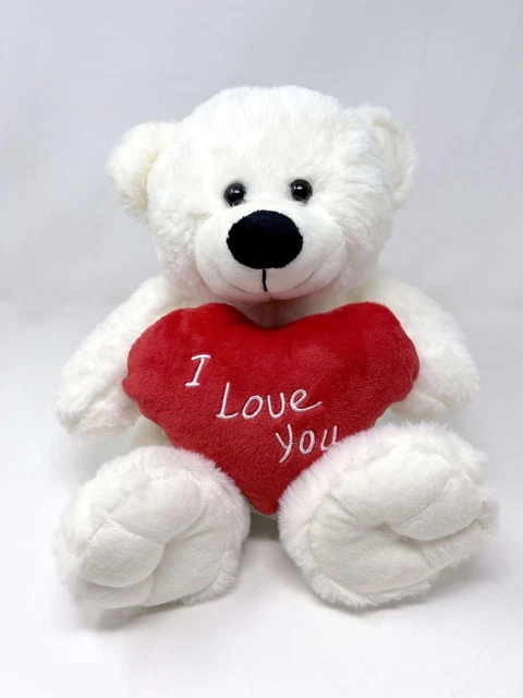 WHITE TEDDY BEAR holding Red Heart with "I Love You" written on it ...