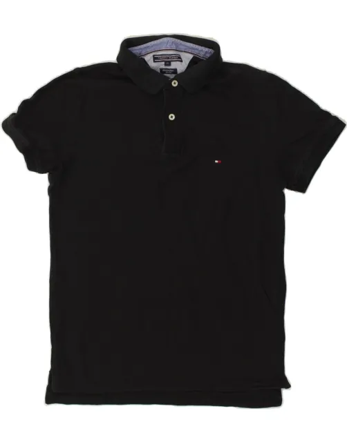 TOMMY HILFIGER Mens Slim Fit Polo Shirt Medium Black Cotton AU83