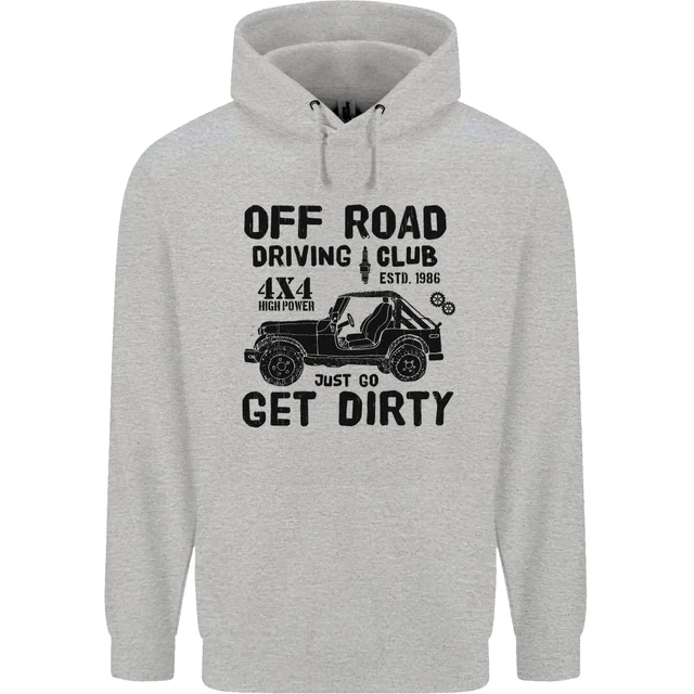 Felpa con cappuccio da uomo 80% cotone Off Road Driving Club Get Dirty 4x4 divertente