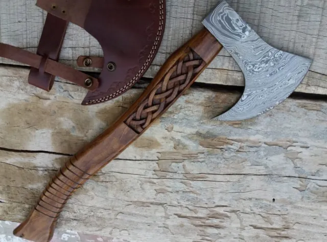 Viking Handmade Damascus Steel Camping Norse Wood Hunting Axe Best  Gift Idea