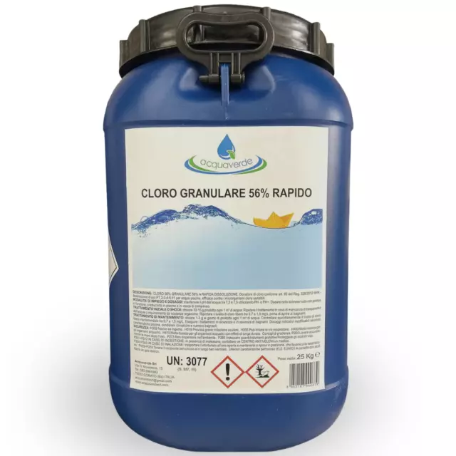 CLORO GRANULARE DICLORO 56% TRATTAMENTO RAPIDO SHOCK per ACQUA PISCINA 25 KG