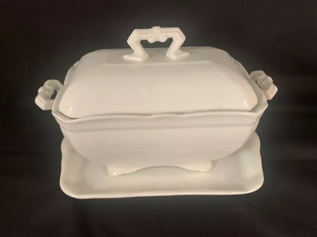 3-Piece John Maddock and Sons English Ironstone Covered Sauce w/ Original Tray