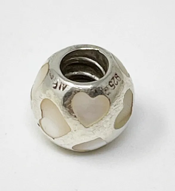 Pandora 925 Sterling Silver Ale Mother Of Pearl Hearts Charm Bead