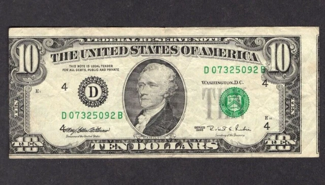 1995 $10 Ten Dollar Bill Printing and Cutting Error S481