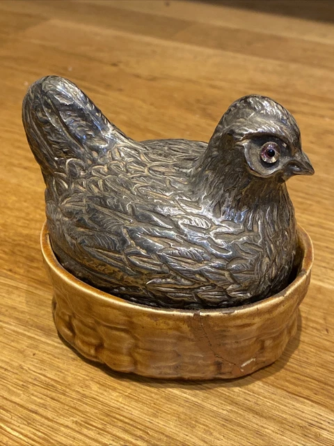 Fine Antique Novelty Silver Egg Coddler Hen, Chicken, Chester 1915