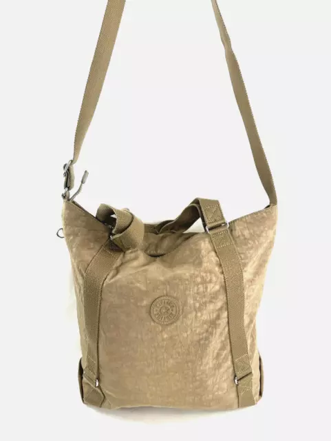 Kipling Asseni Taupe Nylon Large Tote Crossbody Shoulder Bag Belted Top Handles