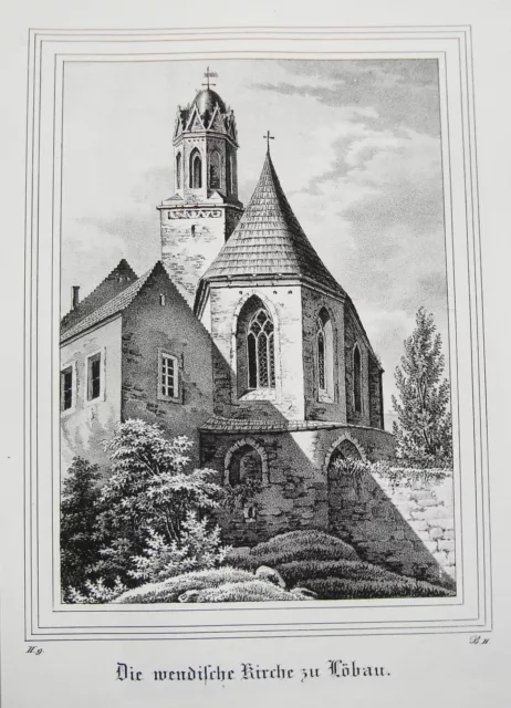 Löbau wendische Kirche Sachsen alte Lithographie aus Saxonia 1835-1841