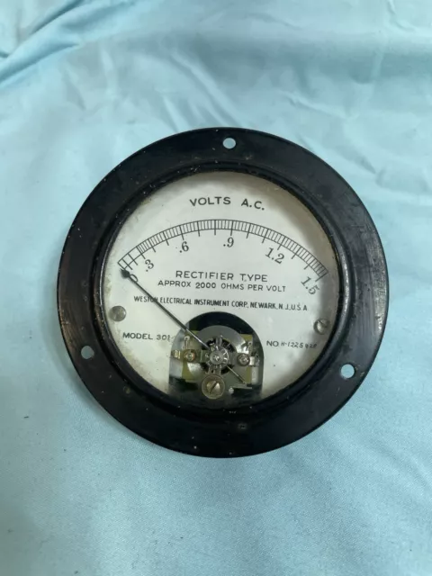 Weston Electrical, Vintage Voltmeter, Model #301,  0 to 1.5 Volts DC Meter Gauge