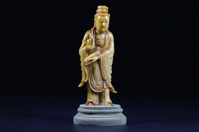Chinese Exquisite Handmade Guanyin carving Shoushan Stone Statue