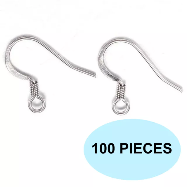 x100 Silver Earrings Ear Wire Hypoallergenic Metal French Shepherd Hook Findings