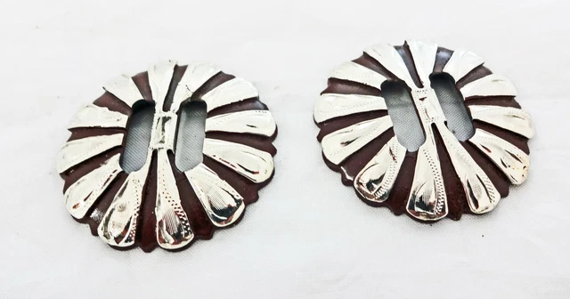 Circus Denton Slotted Pair Conchos Brown Iron Silver Overlay Horse Tack Sizes