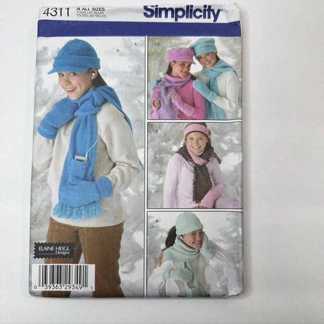4311 Simplicity Girls Winter Mittens Hat Scarf Sewing Pattern Sz S-L Uncut