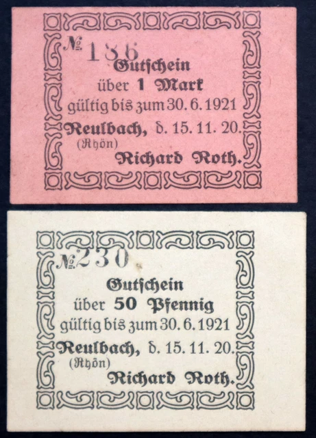 REULBACH 1920 Rare "Richard Roth"  50 Pf + 1 Mark Circulating Notgeld Germany