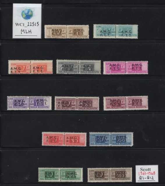 WC1_22515.TRIESTE FTT. 1947-1948 parcel post set. Sc. Q1-Q12. MLH