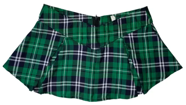 Plaid Pleated Green, Blue, White Cosplay Short Mini Skirt, One Size, Zips Up