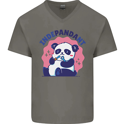 Indepandant Funny Independant Panda Bear Mens V-Neck Cotton T-Shirt