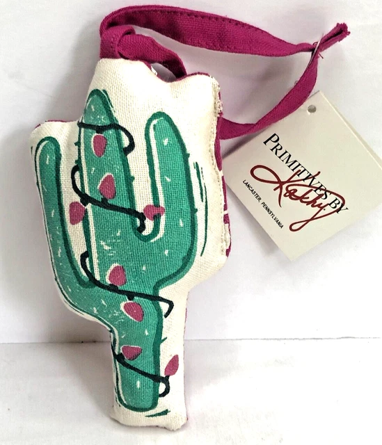Primitives by Kathy Cloth Cactus w/ Christmas Lights Holiday Ornament NWT