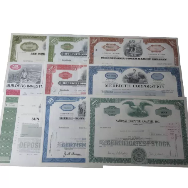 Lot of 9 - Random Vintage Voided Stock Certificates - Great for Crafting