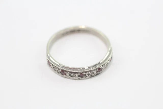 9CT WHITE GOLD Ring Ruby Diamond 1970s Vintage (2g) £9.99 - PicClick UK