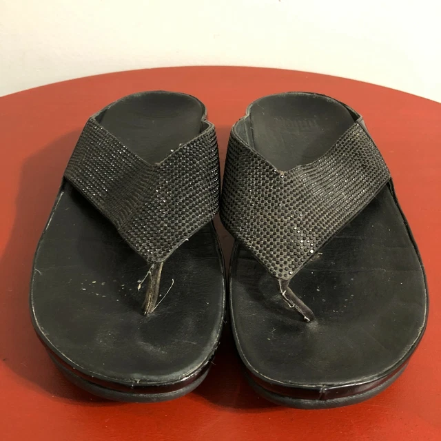 FitFlop Lulu Womens Size 6M Shoes Black Bedazzled Slides Comfort Toning Sandals